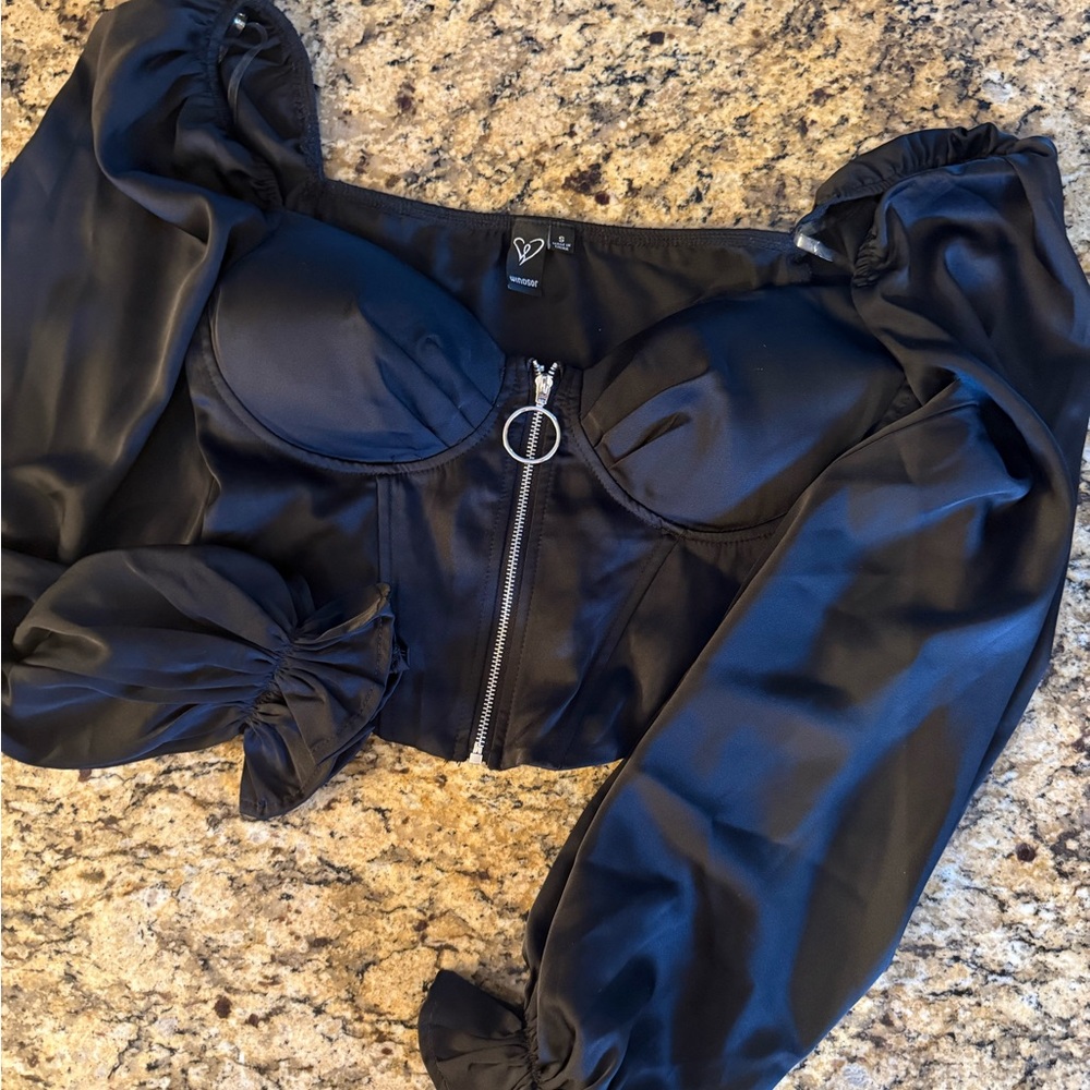 Windsor Black Satin Crop Top